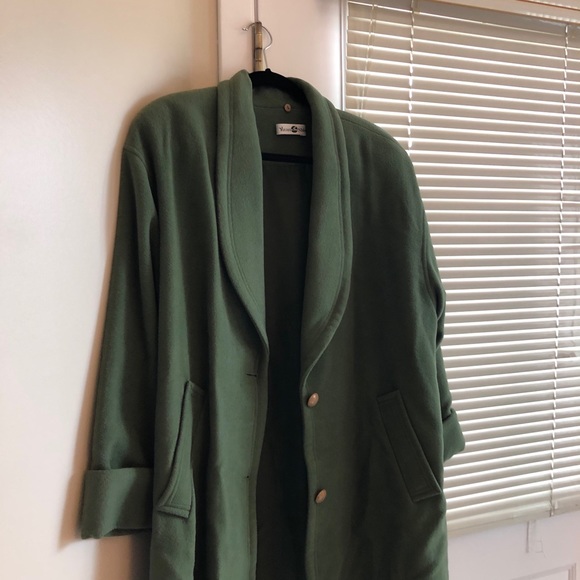 Vintage wool Pea coat green with fur collar - Picture 3 of 10